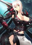  aranea_highwind armor breasts final_fantasy final_fantasy_xv green_eyes haganef highres hips lance large_breasts long_hair looking_at_viewer midriff navel pink_hair polearm smile solo thighs weapon 