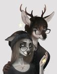  ambiguous_gender anthro antlers black_gargoyley canine cervine clothed clothing deer duo eyewear glasses hair horn male mammal 