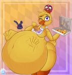 abdominal_bulge absurd_res animate_inanimate animatronic anthro avian avian_feet avian_legs avian_pred beak belly belly_overhang bib bib_only big_belly big_butt bird blue_body blue_eyes blue_fur blue_tuft blush bodily_fluids bonnie_(fnaf) breasts butt cheek_bulge cheek_tuft cheese chica_(fnaf) chicken clothed clothed_female clothed_pred clothing container cupcake cupcake_(fnaf) dairy_products duo eating eating_food embarrased_horny endosoma eyebrows eyelashes facial_tuft feather_hair feather_tuft feathered_tail feathers featureless_breasts female female_anthro female_pred five_nights_at_freddy&#039;s food food_creature food_on_mouth fur galliform gallus_(genus) grease grease_stains group hair hand_imprint head_tuft heart_symbol hi_res holding_container holding_food holding_object holding_pizza holding_pizza_box huge_belly humanoid_pointy_ears imprint imprints lagomorph lapizacuario leporid looking_down machine male male_anthro male_prey mammal melted_cheese multicolored_body multicolored_clothing narrowed_eyes navel navel_outline obese obese_anthro obese_female object_on_head one_eye_closed oral_vore orange_body orange_legs overweight overweight_anthro overweight_female pepperoni pepperoni_pizza phasianid pizza pizza_box pizza_slice pointy_ears portrait pseudo_hair rabbit raised_eyebrow red_eyes robot robot_anthro robot_pred safe_vore same_size_vore satisfaction satisfied satisfied_look scott_cawthon scottgames short_tail short_tail_feathers simple_background size_difference smile soft_vore sweat sweatdrop tail tail_feathers tail_tuft thick_thighs three-quarter_portrait three-quarter_view trio tuft vore willing_prey wink yellow_body yellow_feathers yellow_fur yellow_tuft