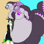 1:1 2023 5_fingers animated anthro beard belly belly_crush big_belly black_body black_fur black_nose black_tail blue_sky blush canid canine canis cheek_tuft chrome_(chromeshine350) claws decusq digital_media_(artwork) dipstick_tail duo english_description eyebrows facial_hair facial_tuft fangs felid finger_claws fingers flat_colors fluffy fluffy_tail footprint fur fur_markings green_tail_tip grey_body grey_fur grey_inner_ear hair huge_belly huge_thighs larger_anthro larger_male leaning_on_wall long_tail male male_anthro mammal markings moobs morbidly_obese morbidly_obese_anthro morbidly_obese_male multicolored_body multicolored_fur multicolored_tail nude_anthro nude_male obese obese_anthro obese_male outside overweight overweight_anthro overweight_male pawprint pawprint_(marking) prehistoric_species purple_beard purple_claws purple_eyebrows purple_facial_hair purple_hair purple_markings saber-toothed_tiger size_difference sky smaller_anthro smaller_male smile smiling_at_another tail tail_markings teeth thick_thighs tj_(tjdarkwolf1) tuft wall_(structure) white_body white_fur white_tail wolf yellow_eyes
