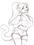  anthro breasts cat clothed clothing feline female hair mammal one_eye_closed robyn_paperdoll simple_background sketch smile solo tongue white_background wide_hips 