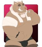  2019 anthro belly blush brown_fur bulge clothing dbmgnsk fur maguro male mammal moobs nipples overweight overweight_male solo suid suina sus_(pig) teeth tusks underwear wild_boar 