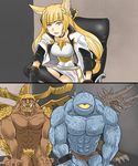  animal_ears bangs blonde_hair braid comic commentary_request crossed_legs cyclops erune gloves granblue_fantasy highres long_hair one-eyed shown thighhighs yuisis_(granblue_fantasy) 