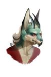  anthro black_gargoyley canine clothed clothing fangs hair horn male mammal simple_background solo teeth 