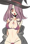  1girl bikini breasts hair_over_one_eye little_witch_academia long_hair purple_hair solo sucy_manbabalan witch_hat 