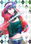  1boy black_hair black_shirt butterfly gareki_(karneval) gun karneval red_jacket smirk 