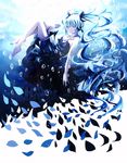  barefoot blue_hair bubble closed_eyes crying dress feet hatsune_miku highres long_hair muye ribbon shinkai_shoujo_(vocaloid) sleeveless solo tears tied_hair twintails underwater vocaloid water 