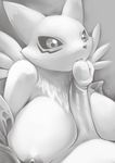  2016 anthro areola big_breasts breasts bridal_gauntlets canine clothing digimon duo erection fellatio female fox fur human interspecies kiss80 licking looking_down male male/female mammal monochrome neck_tuft nipples nude oral penis penis_lick renamon retracted_foreskin sex simple_background solo_focus titfuck tongue tongue_out tuft uncut 