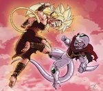  1girl asura_(artist) aura blonde_hair blood blood_on_face dragon_ball dragon_ball_multiverse fighting frieza_race hanasia high_resolution kurima saiyan super_saiyan tail 