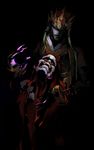  black_background crown dark genji_(overwatch) hannya male_focus multiple_boys oni_genji overwatch pydiyudie sanzang_zenyatta zenyatta_(overwatch) 