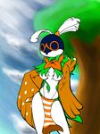  anthro avian beak bird blue_beak breasts clothing decidueye female i-am-that-japanesse loincloth nintendo pok&eacute;mon sky thong tree video_games 