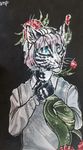  anthro clothed clothing evlampyshka feline fur hair looking_at_viewer male mammal slit_pupils solo tiger traditional_media_(artwork) 