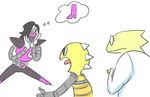  :| alphys clothed clothing comic duo lab_coat mettaton monsterkid shirt smug undertale video_games yelling 