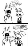  2015 animatronic anthro black_and_white bow_tie buckteeth comic dialogue duo english_text five_nights_at_freddy&#039;s five_nights_at_freddy&#039;s_2 inkyfrog lagomorph machine male mammal monochrome rabbit robot simple_background teeth text toy_bonnie_(fnaf) video_games white_background withered_bonnie_(fnaf) 