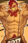  2017 5_fingers abs armpits avian beak biceps big_biceps bird cheek_tuft chicken chinese_new_year colored convenient_censorship digital_drawing_(artwork) digital_media_(artwork) english_text feathers front_view half-length_portrait holidays huge_muscles humanoid_hands kuso01192366 leg_tuft light male manly markings muscular muscular_male navel new_year nude orange_background orange_eyes orange_feathers orange_theme pecs photo pinup portrait pose red_markings red_pubes serratus shaded signature simple_background solo text tongue tongue_out triceps tuft v_sign year_of_the_rooster yellow_beak 