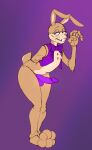 2023 3_toes 5_fingers absurd_res anthro balls bent_over black_nose bottomless bottomless_anthro bottomless_male bow_tie buckteeth circumcised clothed clothing cyancoyote english_audio feet fingers five_nights_at_freddy&#039;s:_help_wanted genitals gesture glitchtrap half-closed_eyes hand_behind_back hand_gesture hi_res humanoid_genitalia humanoid_penis lagomorph leporid long_ears male mammal narrowed_eyes nipple_outline penis purple_background purple_bow_tie purple_clothing purple_eyes purple_penis purple_topwear purple_vest rabbit rabbit_ears simple_background smile solo sound standing stitch_(sewing) teeth toes topwear topwear_only vest vest_only whiskers