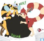 ailu_(hybrid-mind) ailurid anthro arthropod bee belly big_belly bluutheferret duo food force_feeding forced heterochromia hi_res hymenopteran ill insect male male/male mammal multi_limb nausea overweight overweight_male red_panda rumbling_stomach soda_bottle stuffing tail tail_mouth teasing unusual_anatomy unusual_tail wings