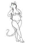  2017 anthro belly black_hair breasts clothed clothing convenient_censorship duo female feral green_eyes greyscale hair hands_on_hips mammal monochrome mouse navel norve panties rat ratte rodent shitpost smile standing topless underwear 