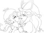  2girls after_kiss camel_(dansen) female long_hair mob_cap monochrome multiple_girls mystia_lorelei profile saliva_trail touhou yakumo_yukari yuri 