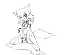  1girl animal_ears camel_(dansen) clenched_teeth female flat_chest monochrome sachiho solo tail torn_clothes 