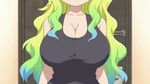  1girl animated animated_gif aqua_hair bouncing_breasts breasts cleavage green_hair huge_breasts kobayashi-san_chi_no_maidragon long_hair lucoa quetzalcoatl_(maidragon) solo 