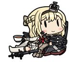  90mm_single_high-angle_gun_mount bamomon blonde_hair braid chibi commentary_request crown cup fairy_(kantai_collection) french_braid hairband holding holding_cup kantai_collection long_hair lowres mini_crown solid_oval_eyes solo warspite_(kantai_collection) white_legwear 