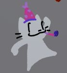 anthro bisexual_pride_colors clothing felid feline franagonzala grey_background hat headgear headwear jumping lgbt_pride looking_at_viewer male mammal party_hat party_horn pride_colors roblox shobon simple_background syobon_action whiskers white_body
