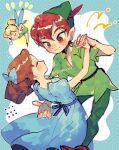  1boy 2girls blonde_hair blue_eyes breasts brown_hair cosplay dress fairy fairy_wings feathers green_dress green_tunic hair_bun hat_feather mini_person multiple_girls pantyhose peter_pan_(character) pointy_ears pointy_hat red_feathers repikinoko short_hair single_hair_bun smile strapless strapless_dress tinker_bell_(disney) tinker_bell_(disney)_(cosplay) tunic walt_disney&#039;s_peter_pan wendy_darling wings 