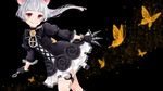  animal_ears artist_request black_background black_dress boots bug butterfly cat_ears dress dual_wielding elin_(tera) gloves highres holding insect knee_boots kunai leg_lift long_hair no_tail ponytail red_eyes running short_dress silver_hair simple_background smile solo standing standing_on_one_leg tera_online weapon 