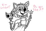 2015 2_heads animatronic anthro canine cosplay costume dialogue english_text exposed_endoskeleton female five_nights_at_freddy&#039;s five_nights_at_freddy&#039;s_2 fox inkyfrog machine magical_girl_outfit mammal mangle_(fnaf) multi_head restricted_palette robot simple_background solo text video_games wand white_background wig 