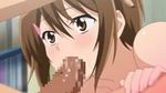  animated animated_gif blush brown_eyes brown_hair censored cum cum_explosion cum_in_mouth hand_on_head joshikousei_no_koshitsuki kiryuu_saori oral 