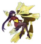  1girl alakazam bodysuit long_hair natsume_(pokemon) pokemon pokemon_(game) pokemon_frlg pokemon_rgby satou_mami spoon 