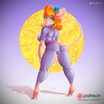  2017 anthro blue_eyes breasts butt chip_&#039;n_dale_rescue_rangers clothed clothing disney eyewear female fully_clothed gadget_hackwrench goggles hair llmixll looking_at_viewer looking_back mammal mouse orange_hair patreon rodent side_boob solo 