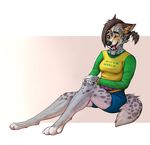  anthro canine clothed clothing female fur hair looking_at_viewer mammal sitting smile solo third_eye tongue tongue_out zumjakal 