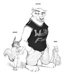  2016 anthro barefoot bat bear black_and_white canine clothed clothing disney english_text eyewear fan_character glasses group hands_in_pockets looking_at_viewer male mammal monochrome polar_bear simple_background smile standing text thewyvernsweaver white_background wolf zootopia 
