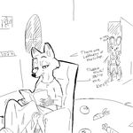  anthro book canine chair clock dialogue disney door female food fox hi_res interior judy_hopps lagomorph male mammal monochrome nick_wilde picture_frame rabbit replytoanons sitting size_difference text vegetable zootopia 