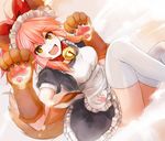  animal_ears apron bell bell_collar breasts collar fate/grand_order fate_(series) fox_ears fox_tail gloves hair_ribbon large_breasts long_hair looking_at_viewer maid maid_apron maid_headdress open_mouth paw_gloves paws pink_hair ribbon shishima solo tail tamamo_(fate)_(all) tamamo_cat_(fate) thighhighs yellow_eyes 