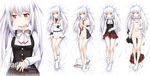  barefoot bed_sheet breasts dakimakura from_above highres isla_(plastic_memories) long_hair lying multiple_views necktie nipples on_back open_clothes open_shirt panties panty_pull plastic_memories pussy red_eyes red_neckwear shirt silver_hair skirt skirt_removed small_breasts socks twintails underwear verjuice white_legwear white_panties white_skirt 