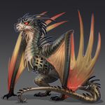 baphometall digital_media_(artwork) dragon feral male membranous_wings nude orange_eyes solo standing wings wyvern 