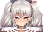  1boy 1girl :&gt;= beret blue_eyes blush c-low erection fellatio frilled_sleeves frills gloves heart-shaped_pupils kantai_collection kashima_(kantai_collection) looking_at_viewer penis pov pov_eye_contact saliva silver_hair symbol-shaped_pupils twintails wavy_hair 
