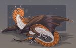 black_claws black_membrane brown_body brown_scales carter1215 claws dragon feral grey_horn hi_res horn male membrane_(anatomy) multicolored_body scales scalie scaly_tail solo tail viurrr white_body white_scales wyvern