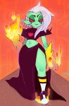 2016 alien alien_humanoid artist_logo bottomwear breasts clothed clothing disney eyebrows female fingers footwear freckles full-length_portrait gloves green_body green_skin hair handwear hi_res humanoid humanoid_pointy_ears logo long_hair lord_dominator midriff navel noseless not_furry oniphile portrait red_sclera shoes socks solo standing thick_thighs topwear wander_over_yonder white_hair wide_hips