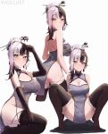  1girl absurdres back bare_shoulders black_gloves black_hair black_thighhighs breasts china_dress chinese_clothes cleavage cleavage_cutout closed_mouth clothing_cutout dragon_print dress elbow_gloves from_behind from_side gloves grey_dress grey_hair hair_bun hair_ornament hair_stick highres hololive hololive_english kiss large_breasts long_hair looking_at_viewer multicolored_hair multiple_views red_trim shadow shiori_novella simple_background single_hair_bun sitting smile split-color_hair spread_legs squatting thighhighs tiptoe_kiss tiptoes vicarious virtual_youtuber white_background yellow_eyes yokozuwari 