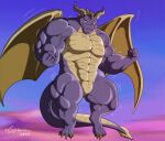 2020 abs activision anthro artist_name cloud digital_media_(artwork) dragon featureless_crotch flexing horn male multicolored_body multicolored_scales muscular muscular_anthro muscular_male purple_body purple_scales scales sky solo spyro spyro_the_dragon two_tone_body two_tone_scales vein veiny_muscles wings xxsparcoxx yellow_body yellow_scales