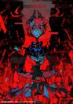  1boy alastor_(hazbin_hotel) arm_behind_back black_bow black_bowtie bow bowtie btmr_game cowboy_shot distortion english_text hazbin_hotel highres red_eyes sharp_teeth short_hair smile suit teeth 