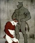 2015 anthro arm_tattoo badcoyote balls bear biceps body_hair chest_hair dominant duo erection fellatio genitals giant_panda grin hand_on_head hand_on_hip hand_on_leg hand_on_thigh happy_trail horn kneeling kneeling_oral_position male male/male mammal manly masturbation muscular navel nipples nude oral pecs penile penis pubes rhinoceros ryan_carthage sex simple_background smile standing tao_(john_galt) tattoo triceps vein veiny_penis
