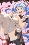  1girl absurdres alternate_costume apron black_dress blue_eyes blue_hair boku_no_hero_academia dress enmaided fengling_(furin-jp) frilled_apron frills hadou_nejire heart heart_hands highres long_hair looking_at_viewer maid maid_apron maid_headdress solo thighhighs twintails white_apron white_thighhighs 