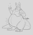 anthro belly big_belly bottomless claws clothed clothing dessert doughnut eating food fur hi_res holding_food holding_object isaacroo kangaroo macropod male mammal marsupial obese obese_anthro obese_male overweight overweight_anthro overweight_male solo standing tail thick_tail toe_claws weight_gain