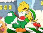 2023 anal anal_penetration animated anthro balls bent_over bodily_fluids brown_clothing brown_footwear clothing detailed_background erection eyes_closed footwear from_behind_position genitals green_body green_shell green_yoshi hi_res koopa koopa_troopa loop male male/male mario_bros nintendo open_mouth penetration penile penile_penetration penis penis_in_ass perching_position questionable_consent scalie sex shell short_playtime sound_effects sweat text tongue yellow_balls yellow_body yellow_penis yoshi zandermanith