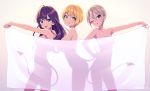  agata_(agatha) aqua_eyes blonde_hair brown_eyes brown_hair cat_smile green_eyes ichinose_shiki idolmaster idolmaster_cinderella_girls jpeg_artifacts long_hair miyamoto_frederica nude shiomi_shuuko short_hair tail wink 